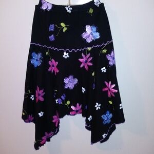 VTG hand painted skirt Knit NWOT Handkerchief hem purple trim flare stretch